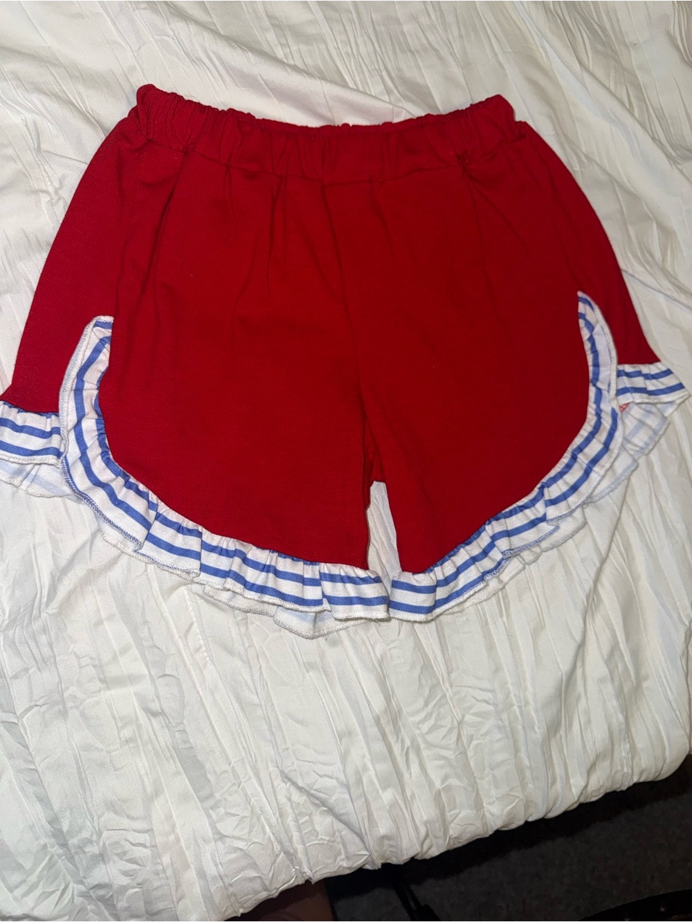 Striped Blue & White Top with Red Ruffle Shorts Set - Picture 7 of 9